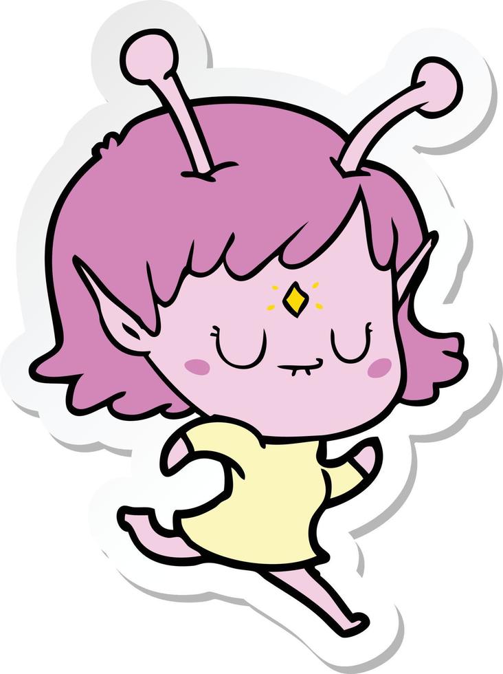 sticker of a cartoon alien girl vector