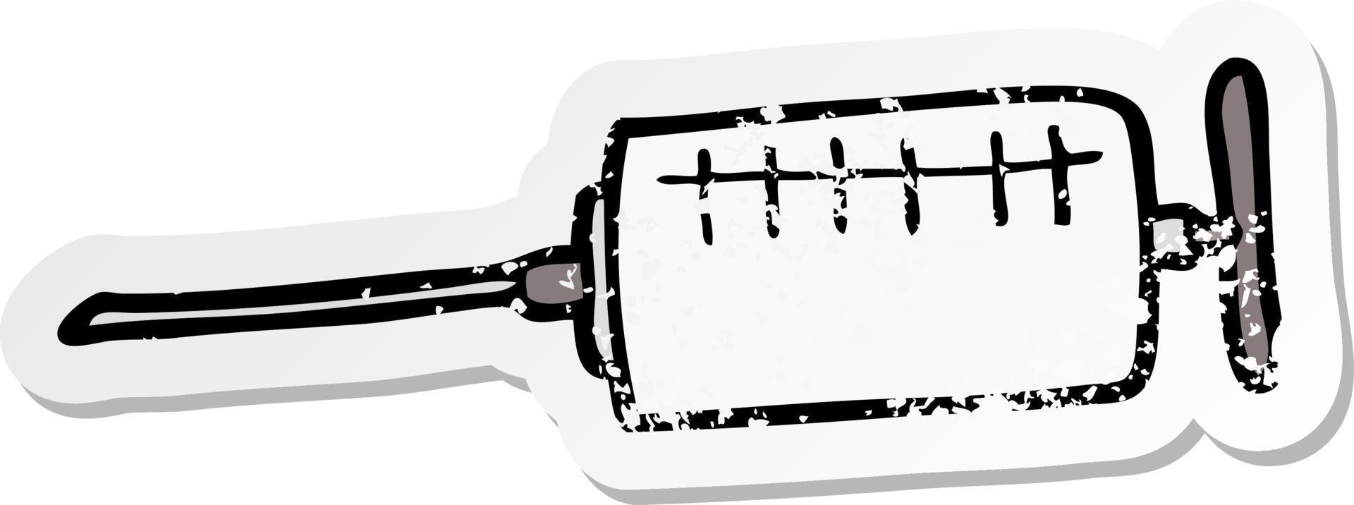 distressed sticker of a cartoon syringe vector