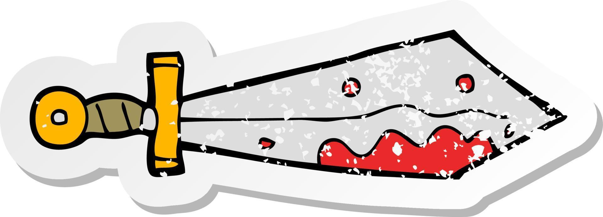 retro distressed sticker of a cartoon bloody sword vector