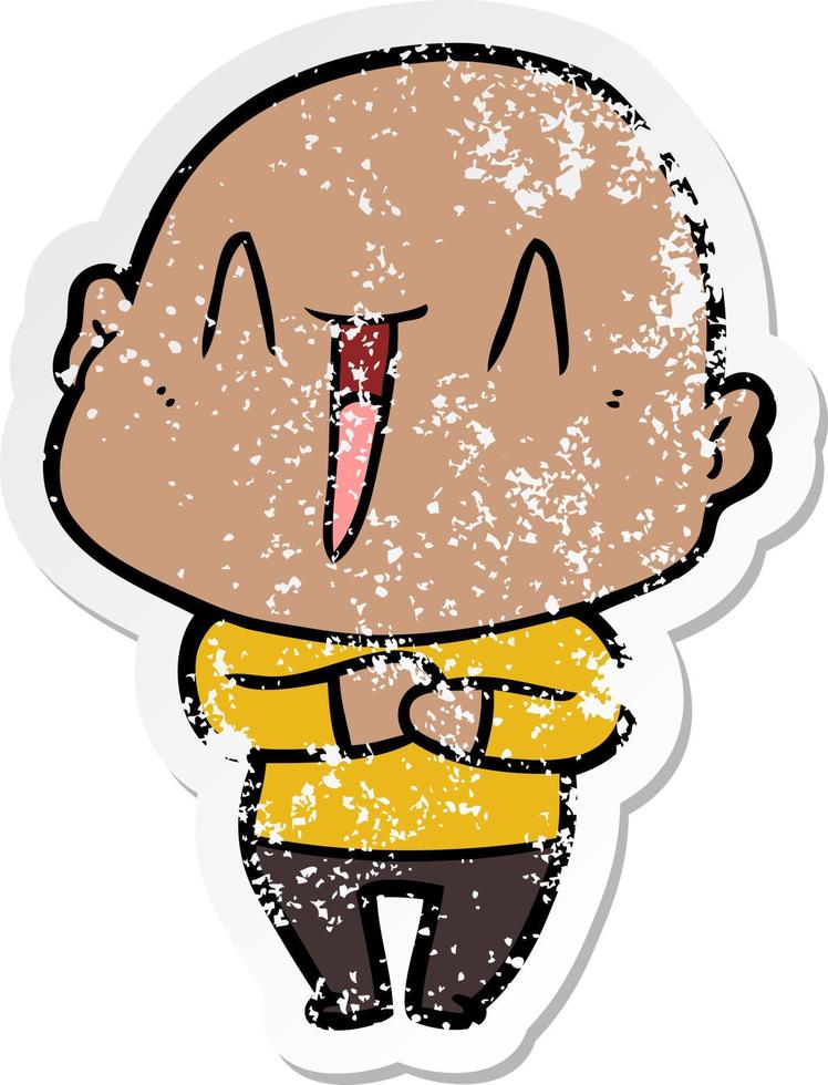 distressed sticker of a happy cartoon bald man vector