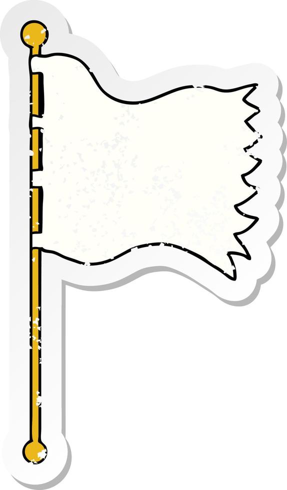 pegatina angustiada de una bandera ondeante de dibujos animados vector