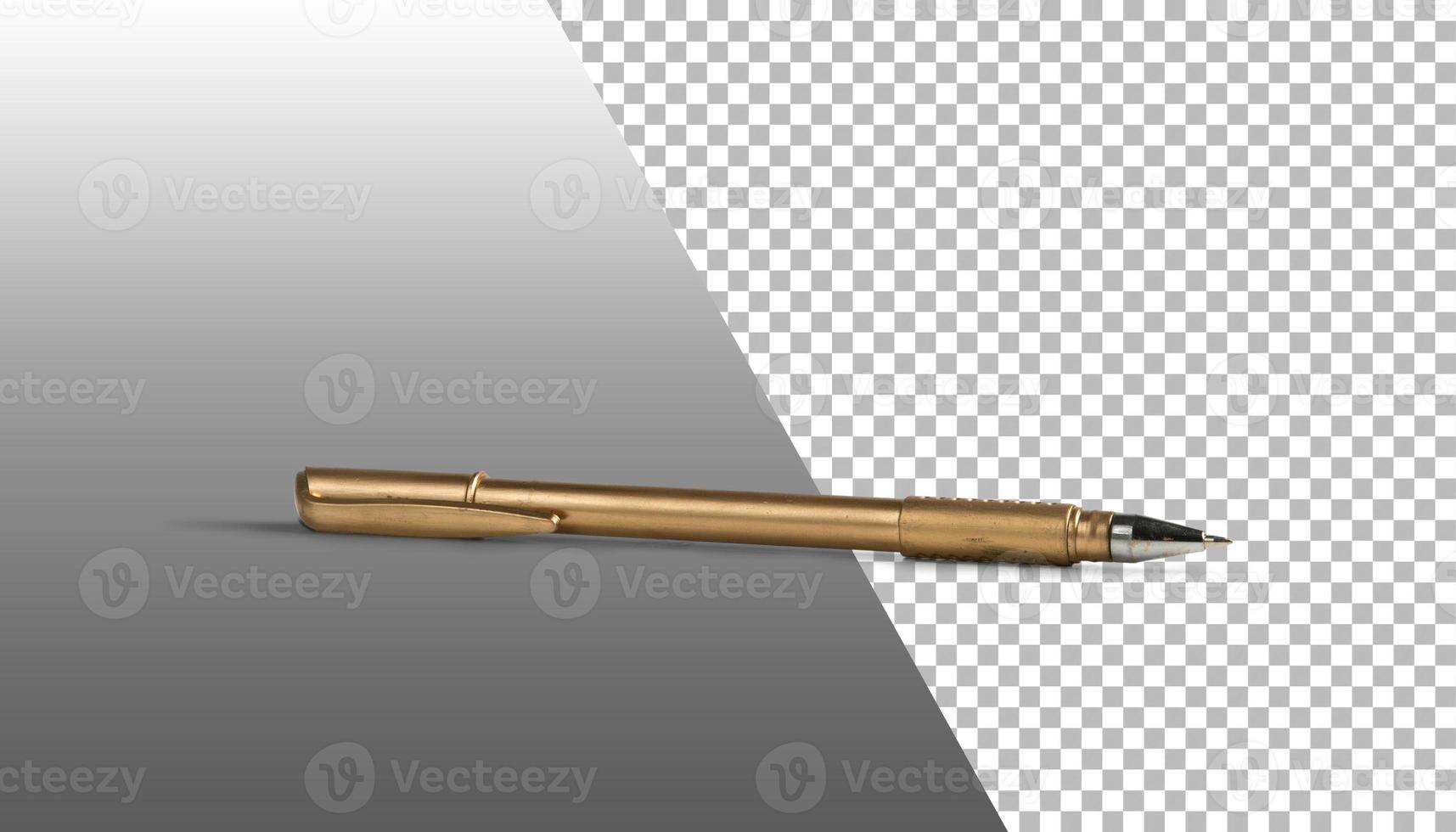 Close view golden ballpoint isolated on transparent background. photo