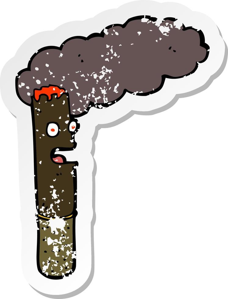 pegatina retro angustiada de un cigarro de dibujos animados vector