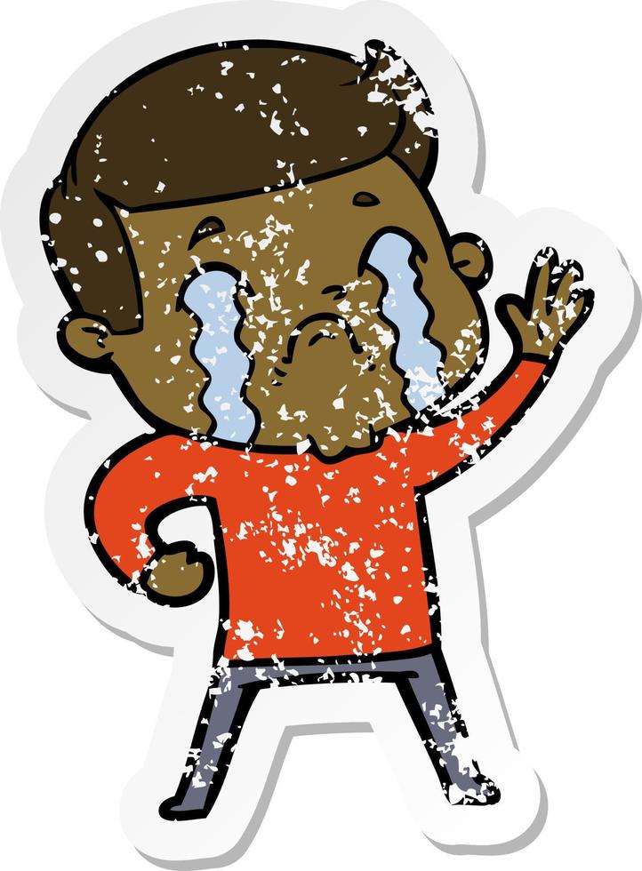 distressed sticker of a cartoon man crying vector