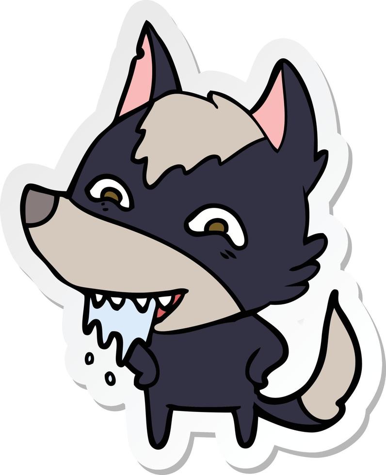 sticker of a cartoon hungry wolf vector