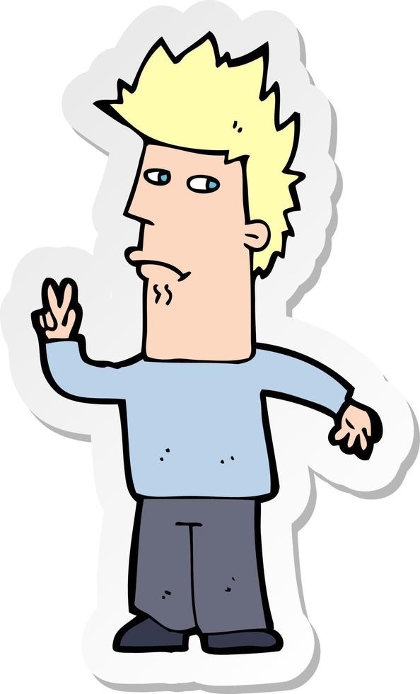 sticker of a cartoon man giving peace sign vector