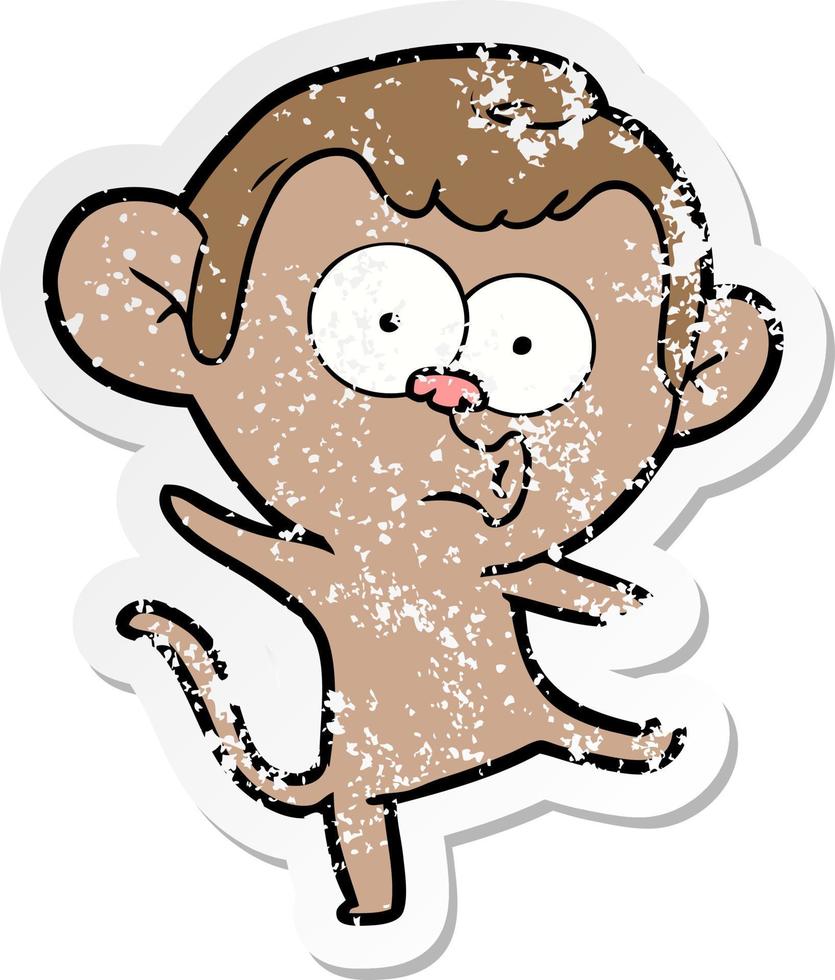 distressed sticker of a cartoon surprised monkey vector