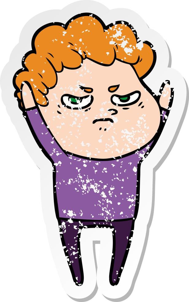 distressed sticker of a cartoon angry man vector