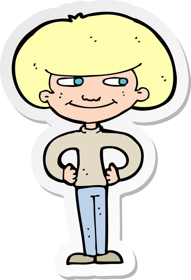 sticker of a cartoon boy with hands on hips vector