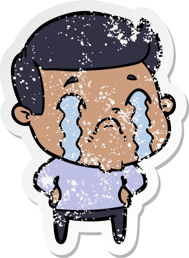 distressed sticker of a cartoon man crying vector