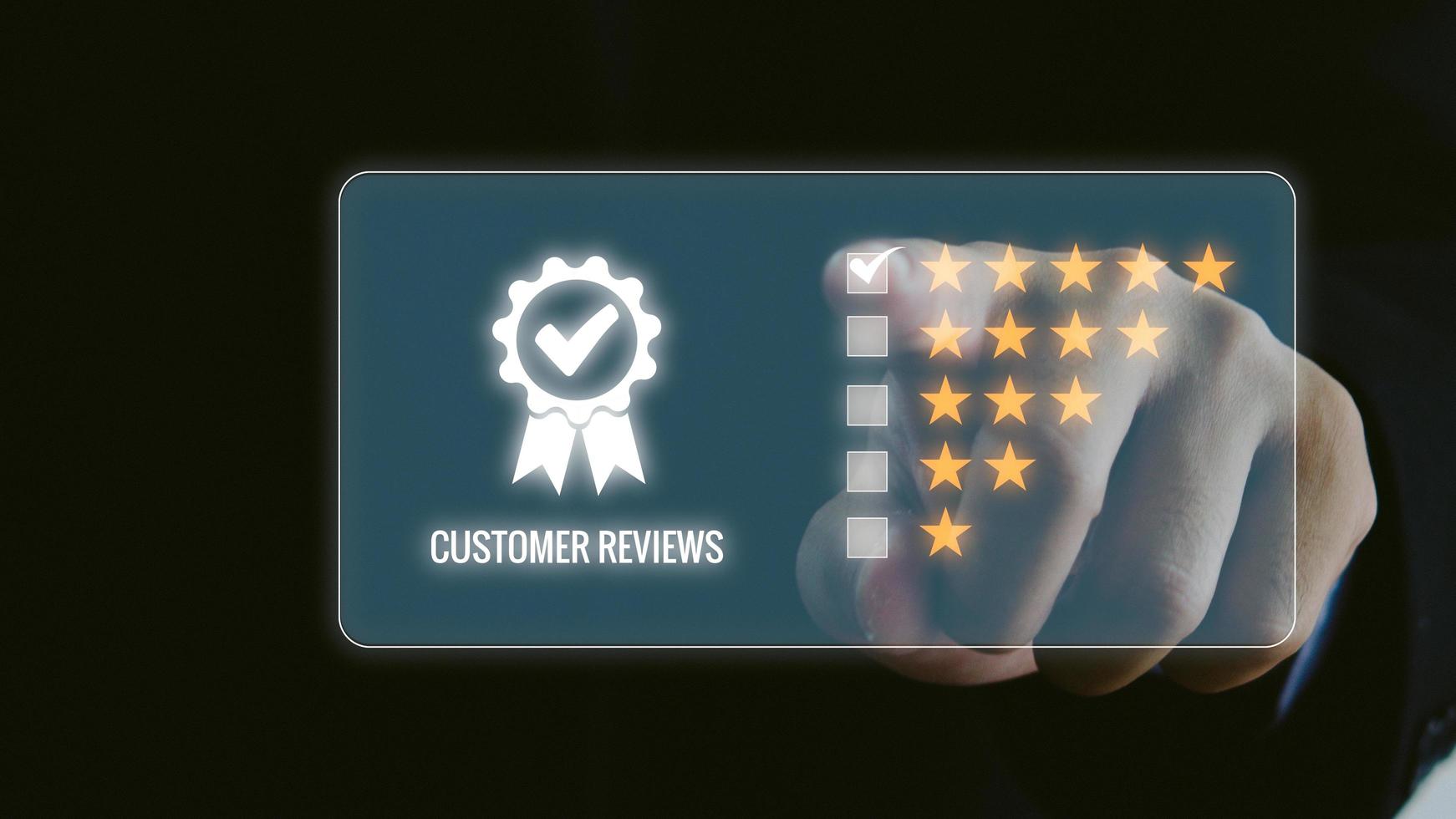 Customer service experience and business satisfaction survey popup five star icon for feedback review satisfaction service. photo