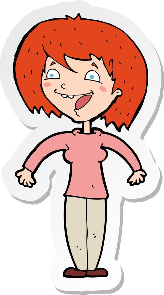 sticker of a cartoon excited woman vector