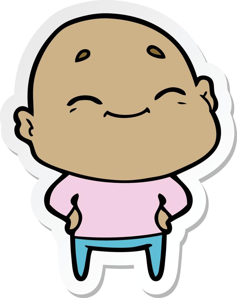 sticker of a cartoon happy bald man vector