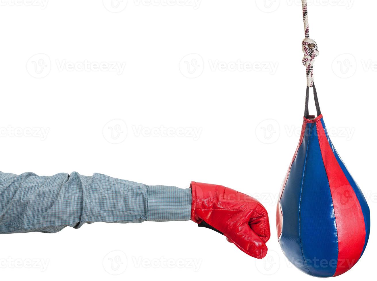 manager with boxing glove punches punching bag photo