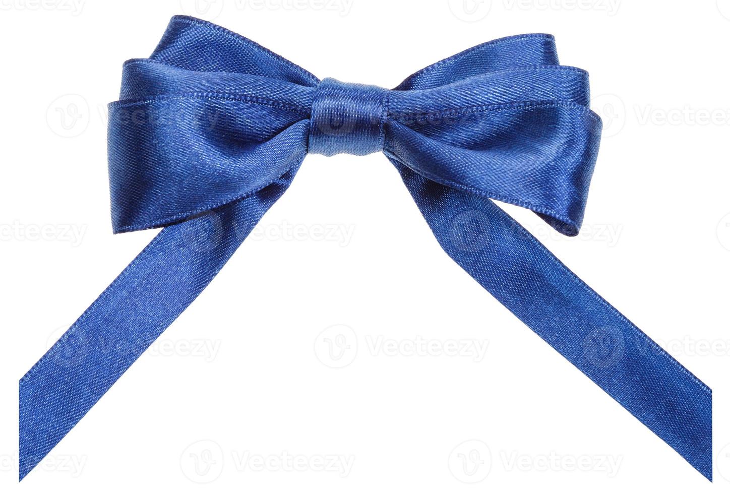 real blue ribbon bow with vertically cut ends photo