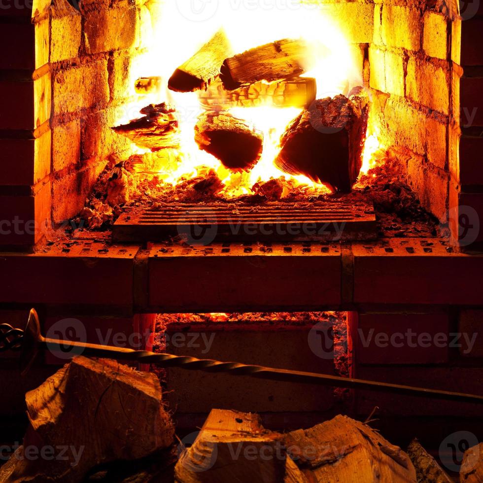 fire in fireplace photo