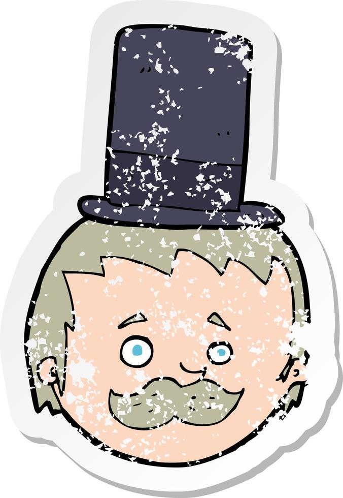 retro distressed sticker of a cartoon man wearing top hat vector