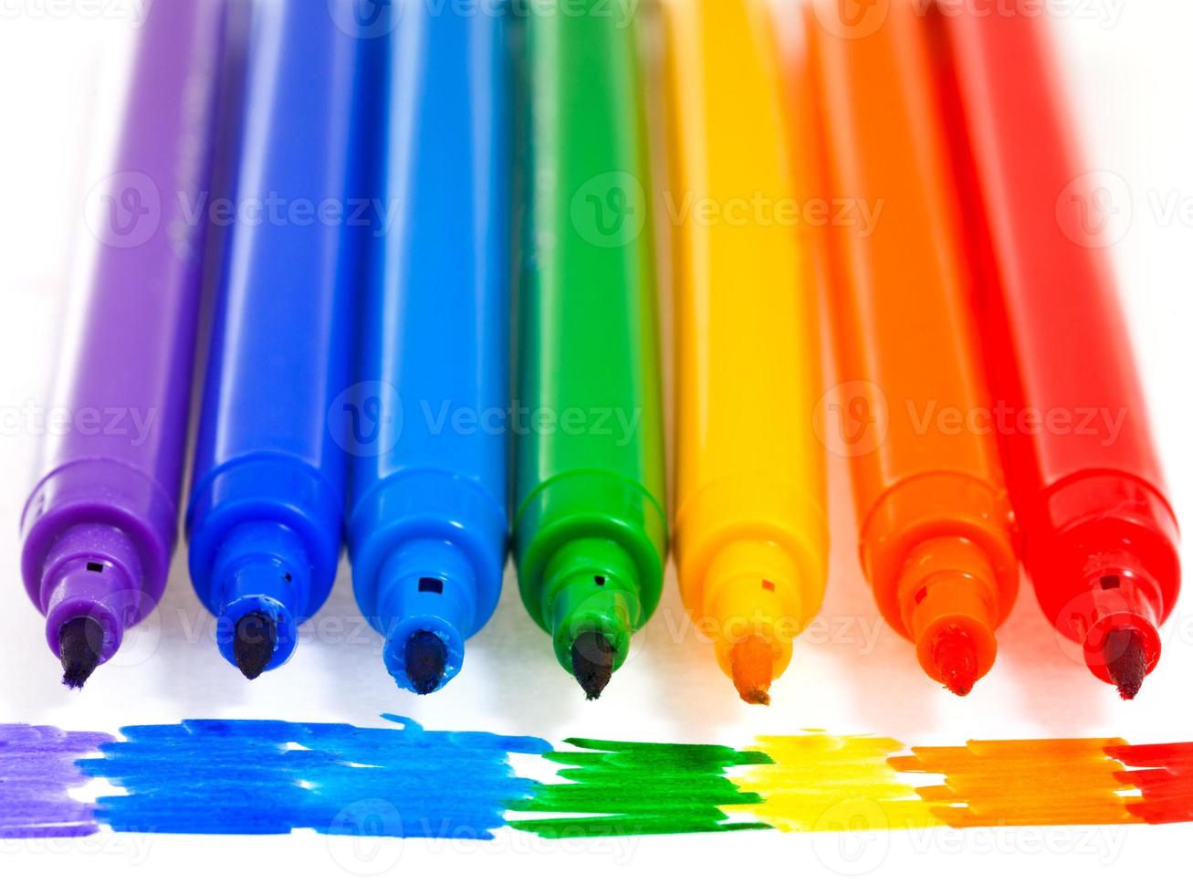 seven rainbow colored felt pens photo