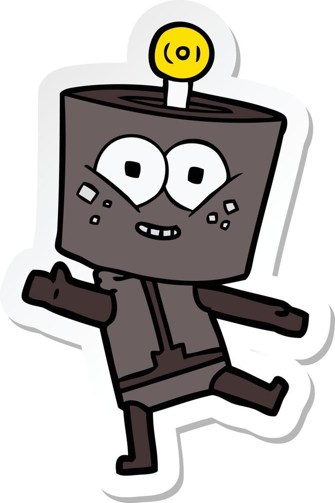 sticker of a happy cartoon robot dancing vector