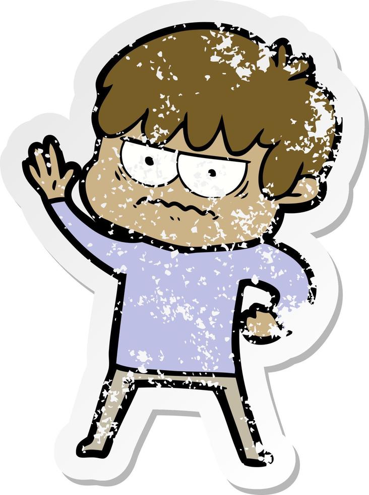 distressed sticker of a annoyed cartoon boy vector