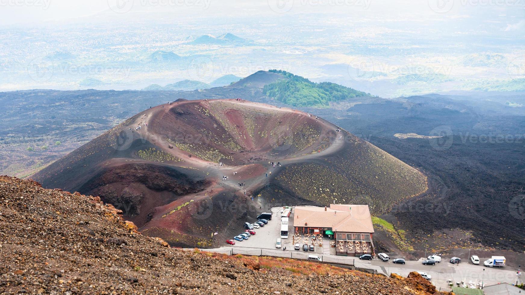 above view on tourist camp on Etna volcano photo