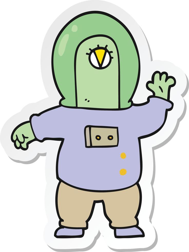 sticker of a cartoon space alien vector