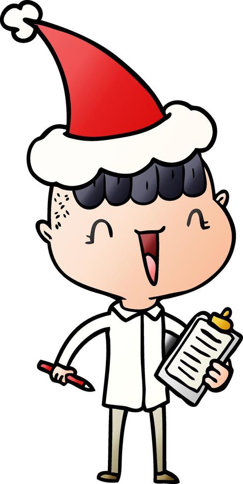 gradient cartoon of a happy boy surprised wearing santa hat vector