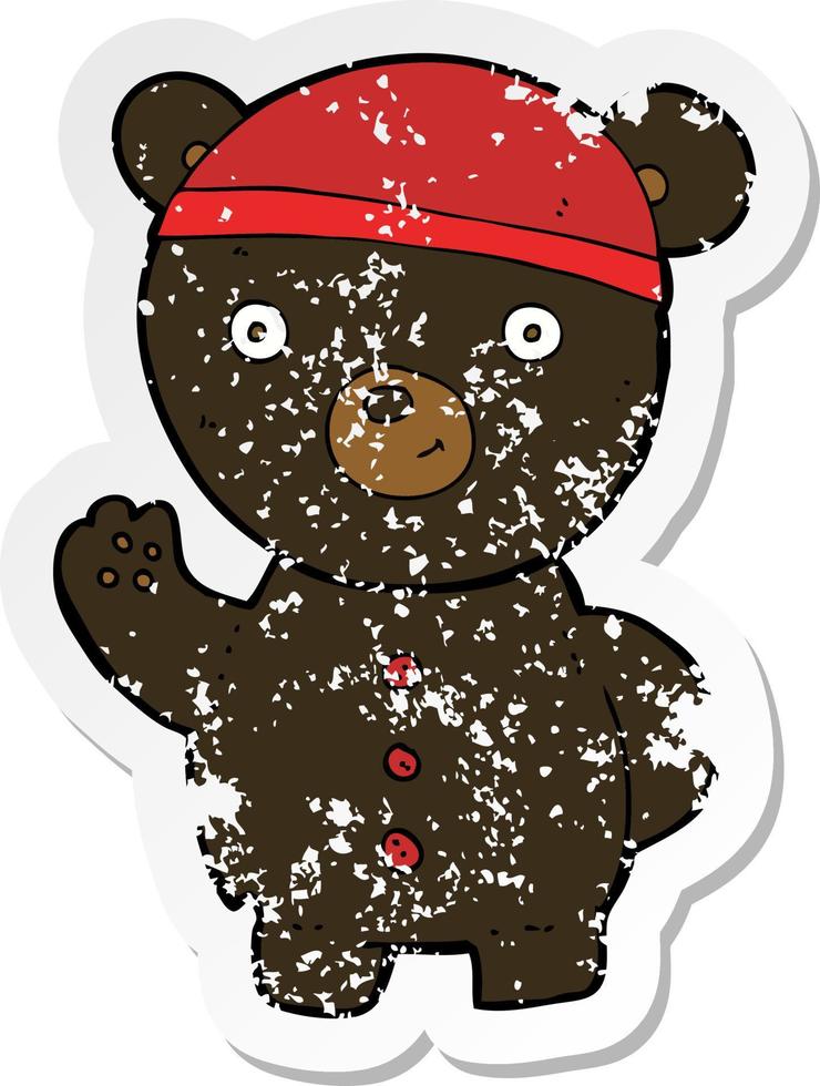 retro distressed sticker of a cartoon black bear cub vector