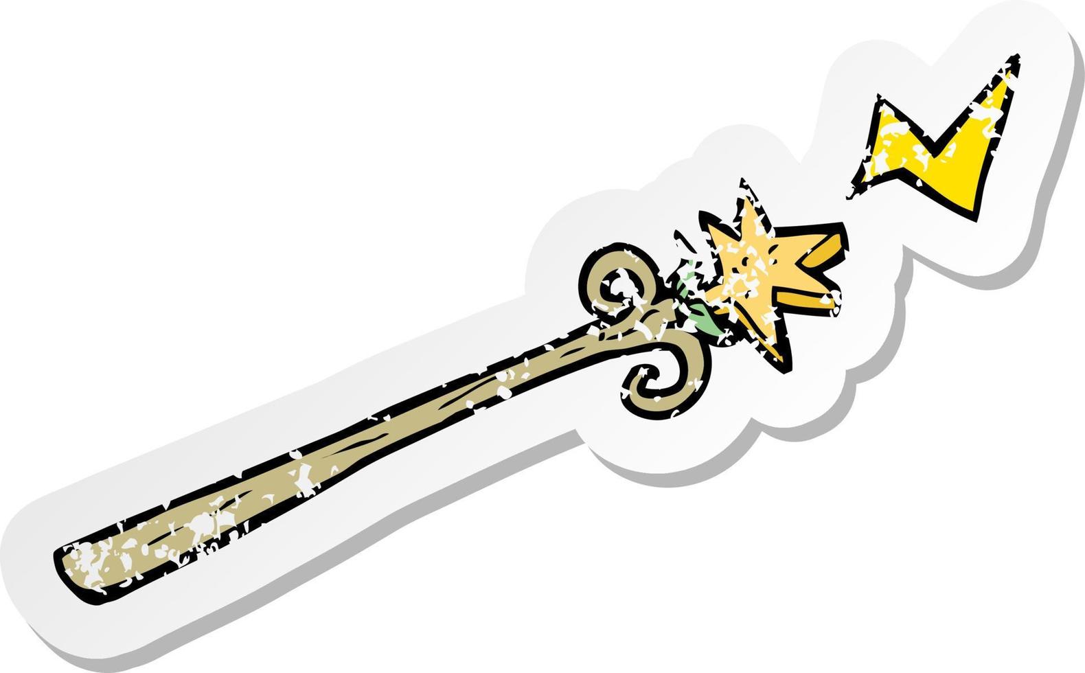 retro distressed sticker of a cartoon magic wand vector