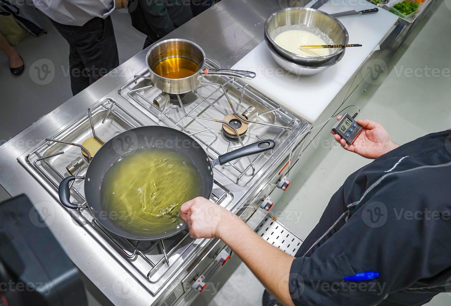 Cooking Themometer measure the degree oil or fried in the pan. photo