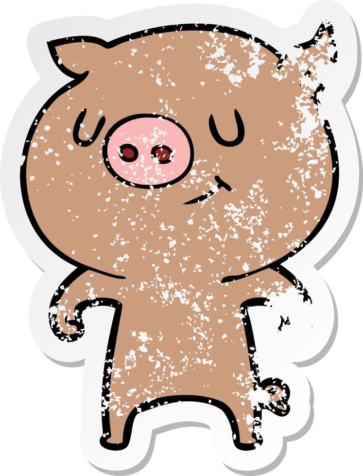 distressed sticker of a happy cartoon pig vector