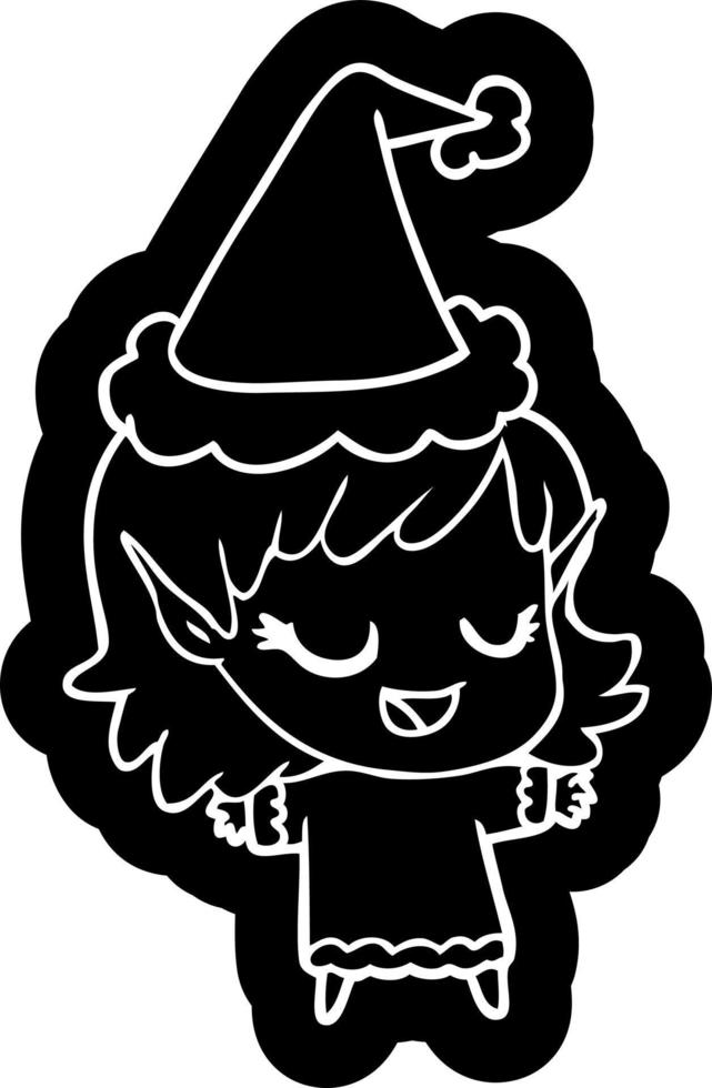 happy cartoon icon of a elf girl wearing santa hat vector