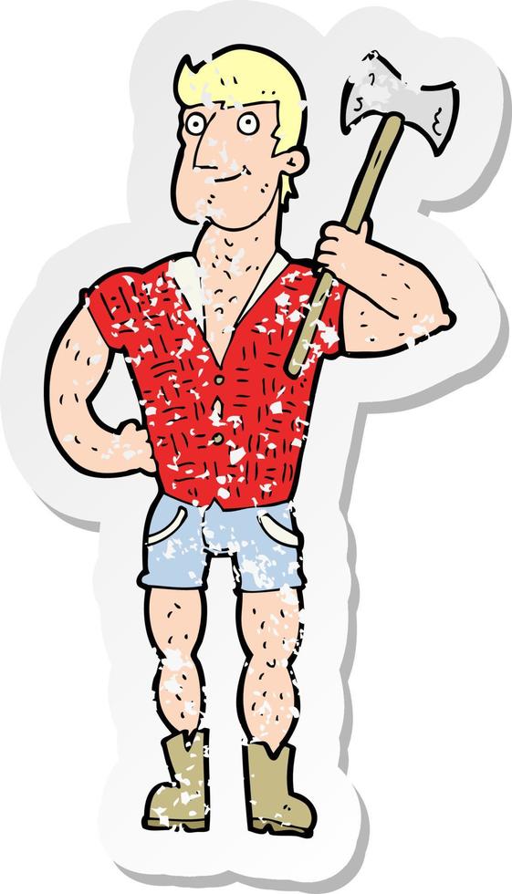 retro distressed sticker of a cartoon lumberjack vector