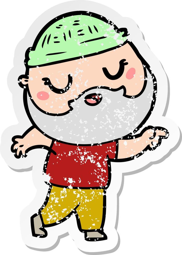 distressed sticker of a cartoon man with beard vector