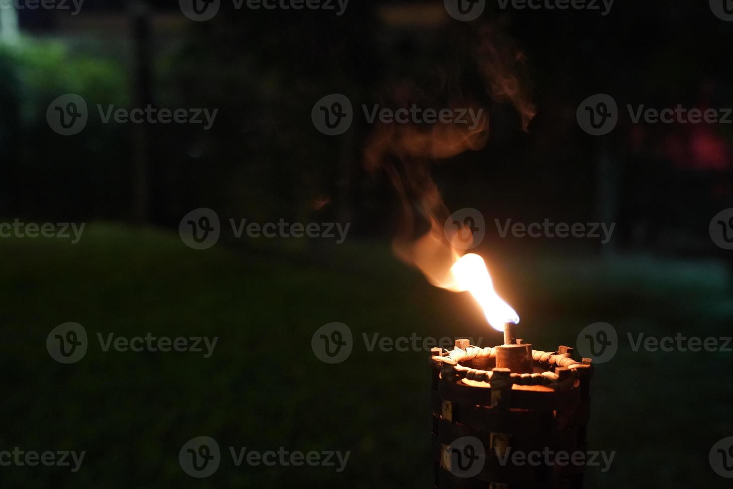cierra la antorcha y el fuego en el jardín nocturno. foto
