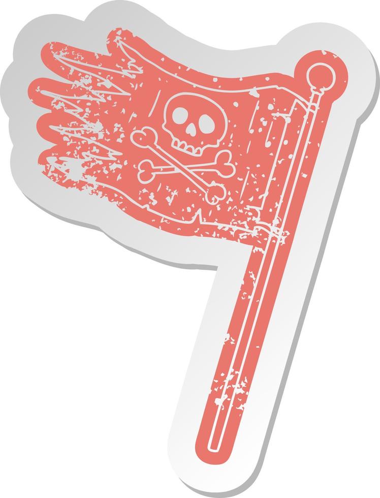 distressed old sticker of a pirates flag vector