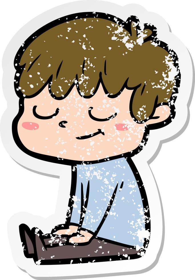 distressed sticker of a cartoon happy boy vector