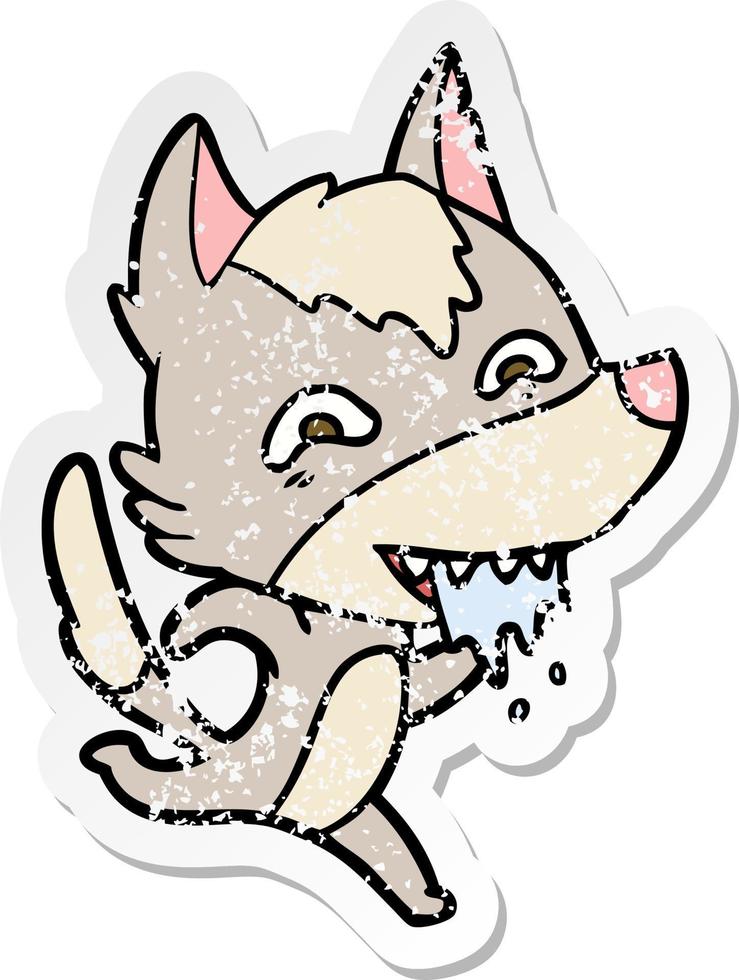 distressed sticker of a cartoon hungry wolf running vector