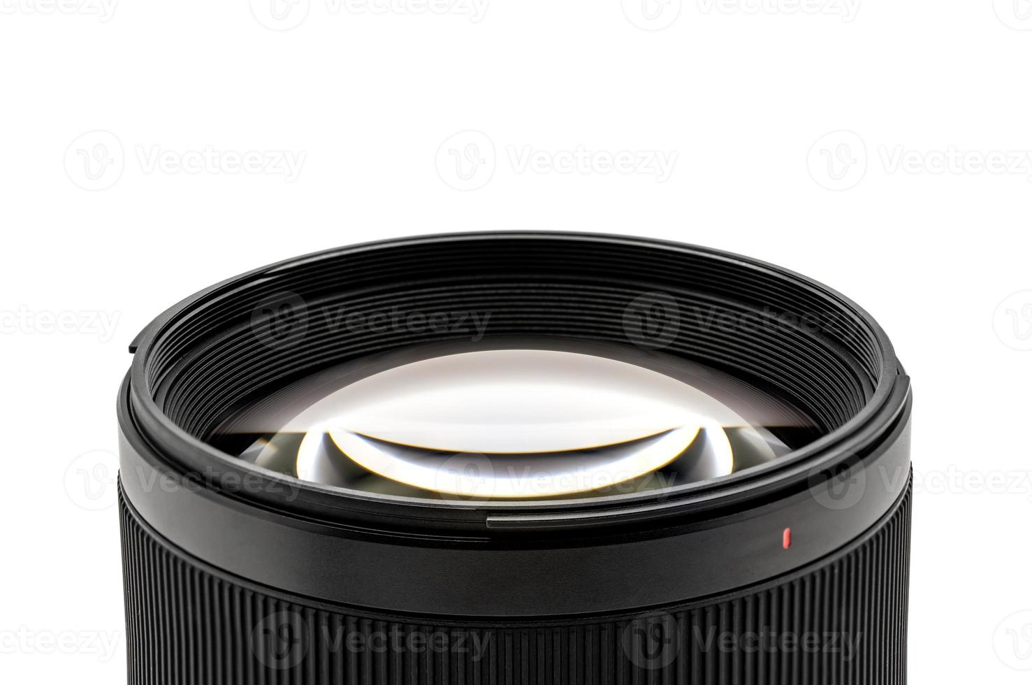 Close up to Lens Glass for camera lens in studio light on isolated white background. Clipping Paths. photo