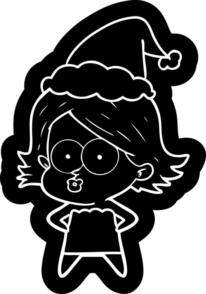 cartoon icon of a girl pouting wearing santa hat vector