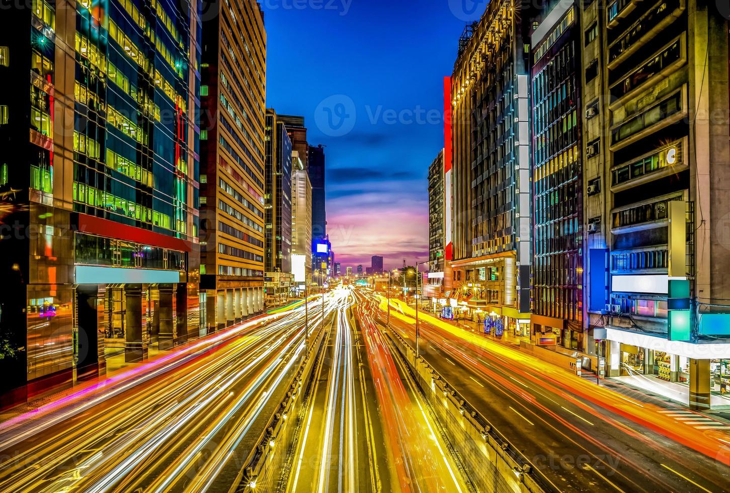 Taiwan, Taipei middle town, cityscape light line view in twilight time and building around. photo