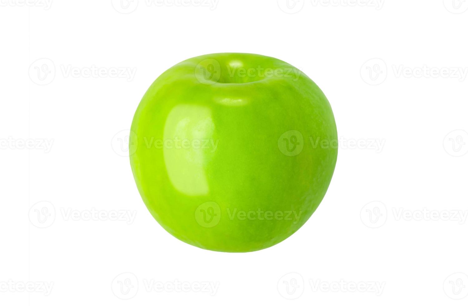 fresh green apple on clear solid and white background in studio light. photo