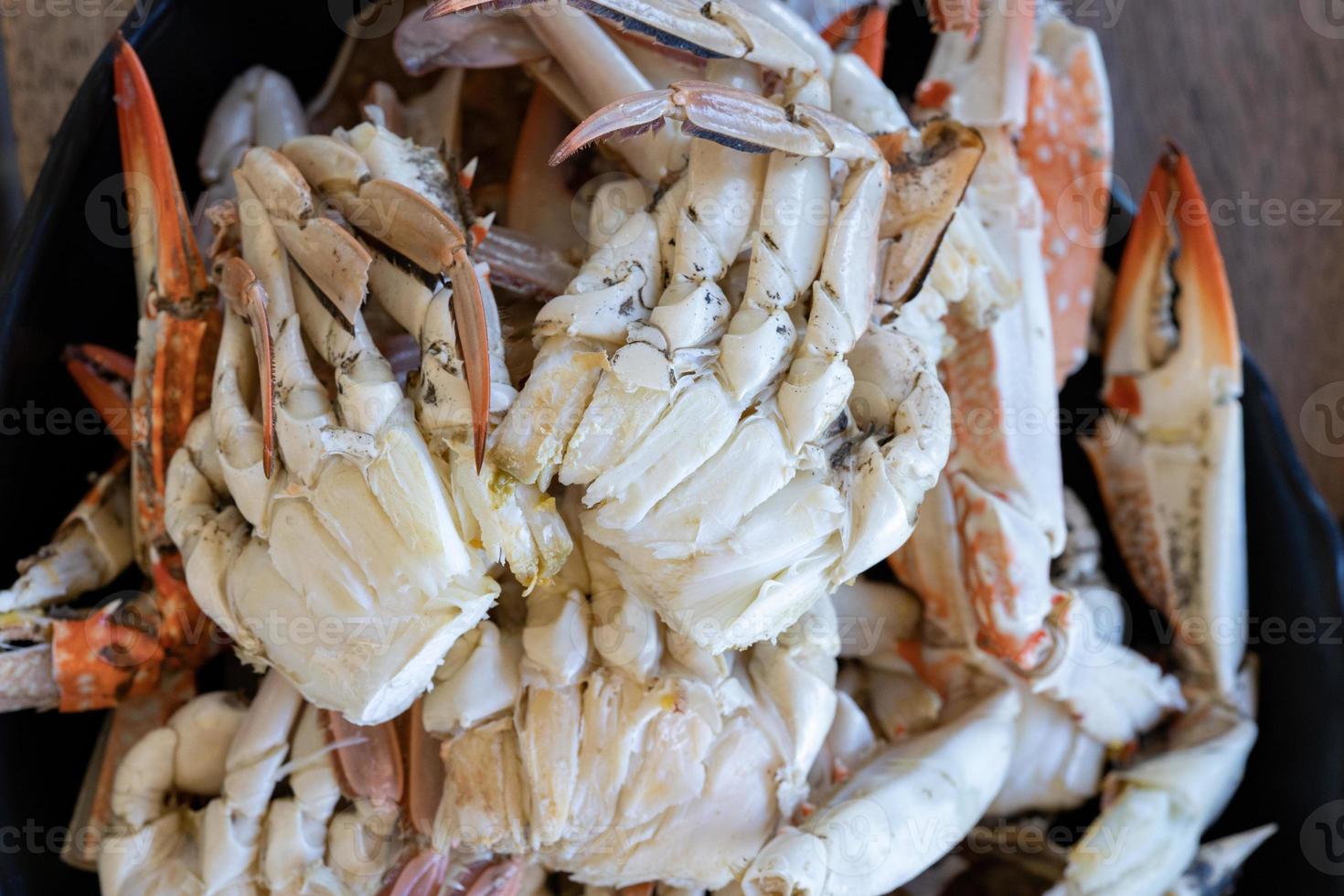 close up Fresh Streamed crab is ready to eat on the local restaurant  table. photo