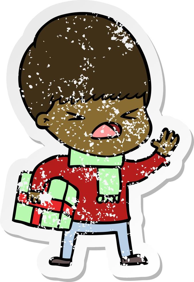 distressed sticker of a cartoon stressed man vector