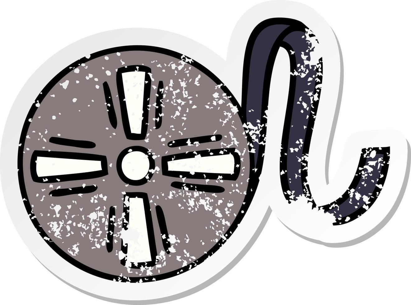distressed sticker of a cute cartoon movie tape vector