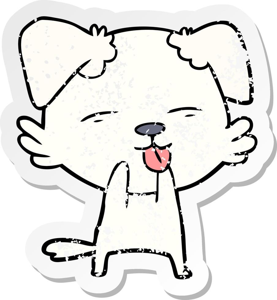 distressed sticker of a cartoon dog sticking out tongue vector