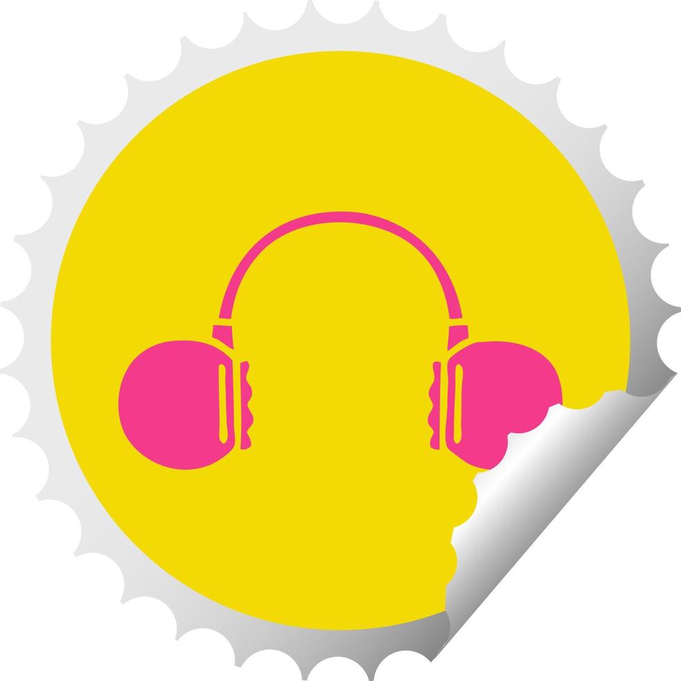 circular peeling sticker cartoon retro headphone vector