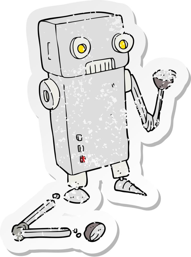 retro distressed sticker of a cartoon broken robot vector