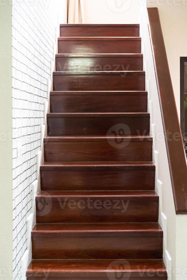 Home classic wooden step stair in side the house. Bangkok Thailand. photo