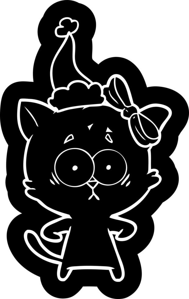 cartoon icon of a cat wearing santa hat vector